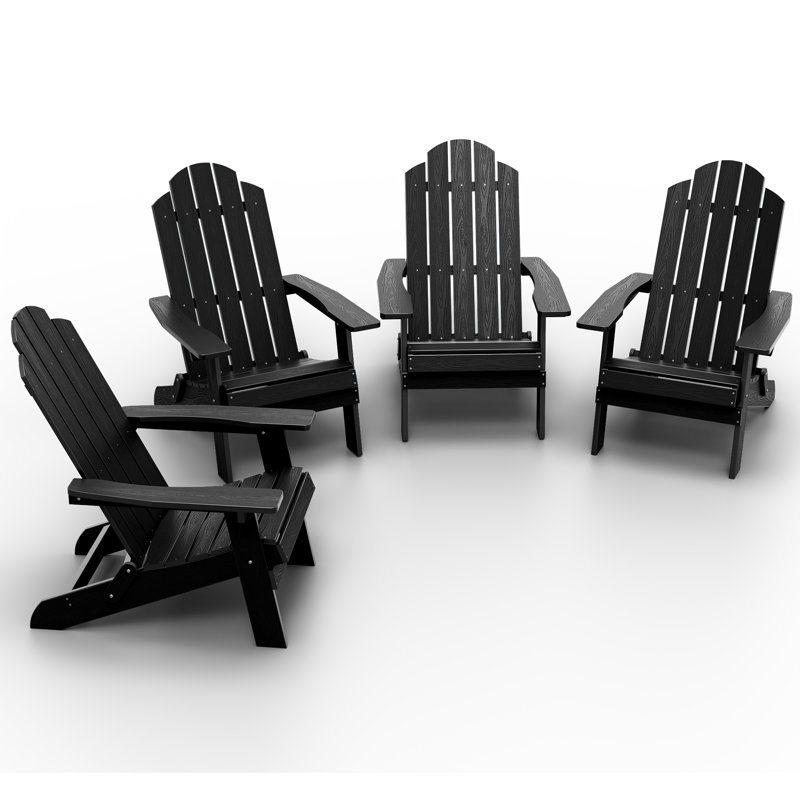 Chaise Adirondack pliante en plastique pour l'extérieur (4 pièces), Noir