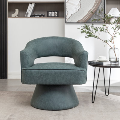 Kiersten Faux Leather Swivel Barrel Chair