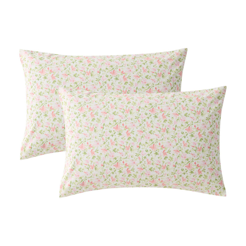Laura Ashley Printed Cotton Percale Pillowcase Set, Norella Pink, King Pillowcase Set