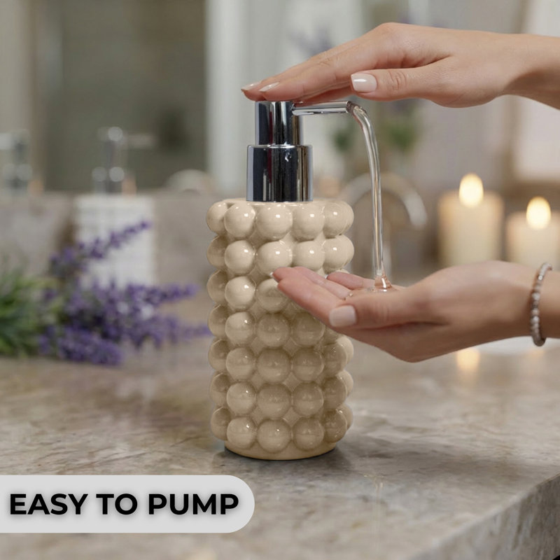 Distributeur de savon texturé à bulles Better Trends, bouteille de pompe rechargeable en résine de 13,5 oz, accessoire de salle de bain et de cuisine imperméable résistant à la rouille, sable