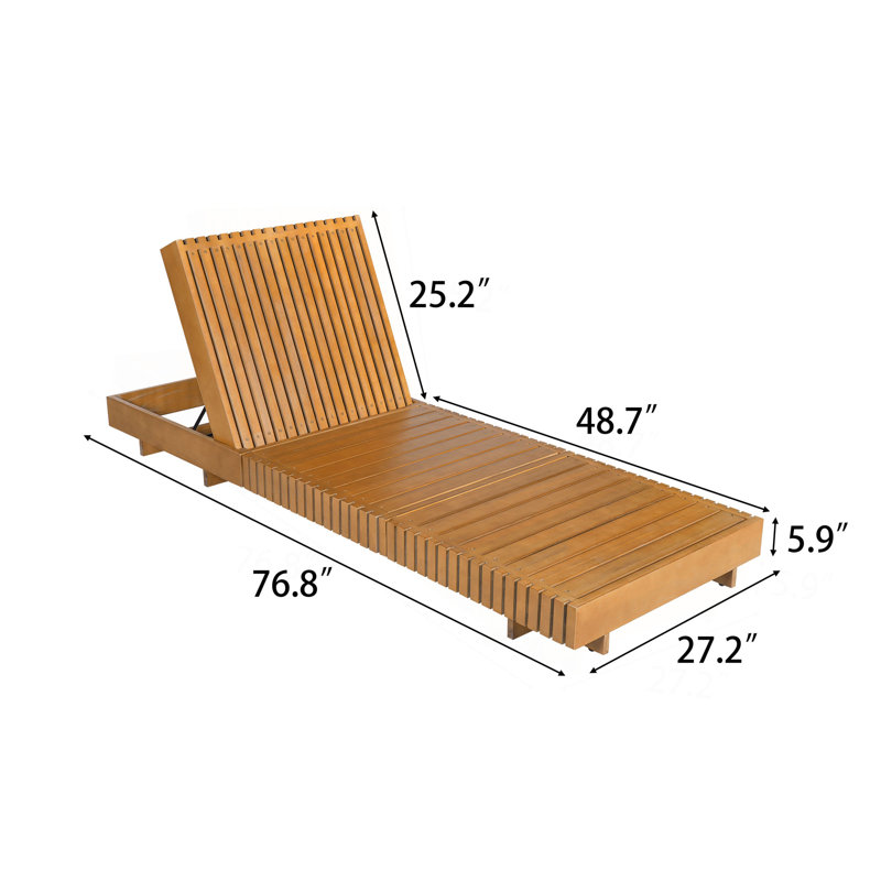 Outdoor Chaise Lounge Chair With 6-Position Adjustable Backrest,Acacia Solid Wood, Light Teak