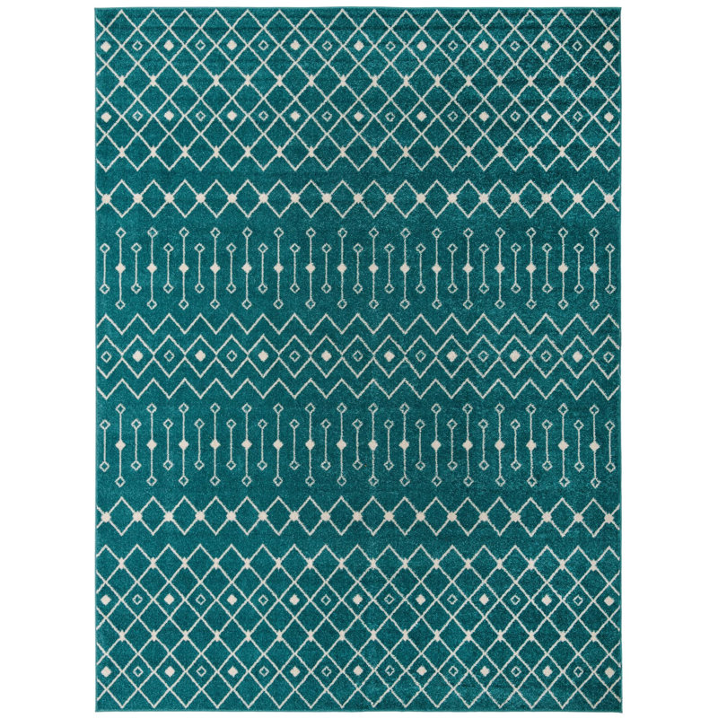 Tapis bleu / blanc en chenille / polyester tissé à la machine Briehn, Rectangle 10 pi 8 po x 14 pi