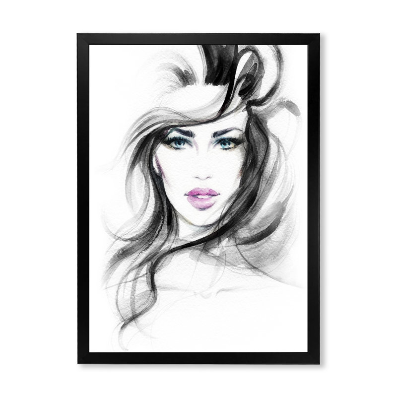 Black And White Glam Woman Portrait - Print on Canvas, Black Picture Framed Canvas, 20" H x 12" W x 1" D