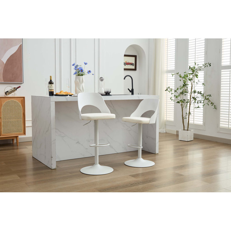 Bar Stools Set of 2 Modern BrownPU Counter Height Barstool, High Padded Swivel Adjustable Barstools with Back for Bar Counter and Kitchen Island