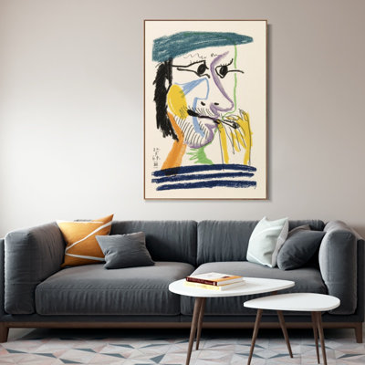 Reproduction d'art sur toile encadrée, série n° 449, par Pablo Picasso (cadre mince couleur bois, 45,7 x 61 cm). Décoration murale pour salon, maison ou bureau.