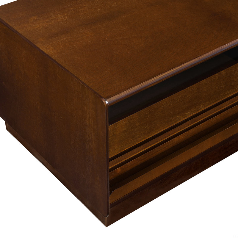 Table basse moderne moderne avec 4 tiroirs et 2 présentoirs, design rainuré en bois, Brun