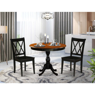3-Piece Dinning Room Set Contains a Wooden Table and 2 Wooden Dining Chairs with Double-X Back - Black Finish
