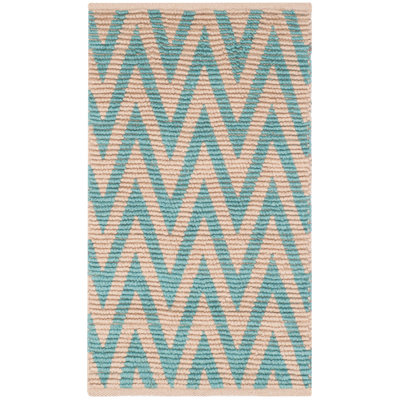 Aeris Hand Woven Cotton/Jute Chevron Rug in Natural/Turquoise