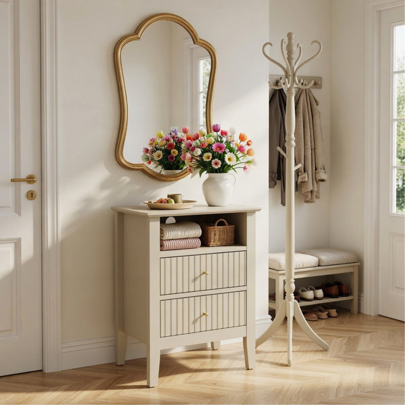 Table de chevet 18 po beige avec 2 tiroirs - Canapé de chambre à coucher moderne