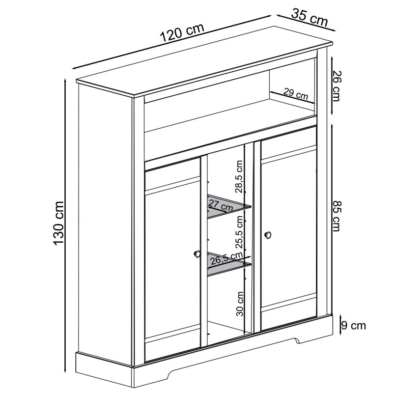 Brookville 120cm Sideboard, White Lacquer
