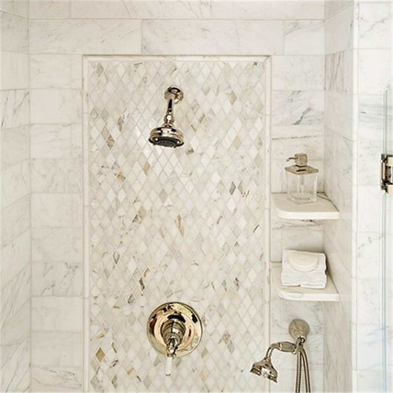 12" x 1" Marble Mosaic Wall & Floor Tile, White/Beige
