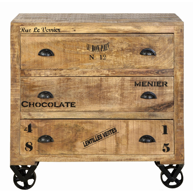 Kym Solid Wood 90cm W 3 - Drawer Chest of Drawers