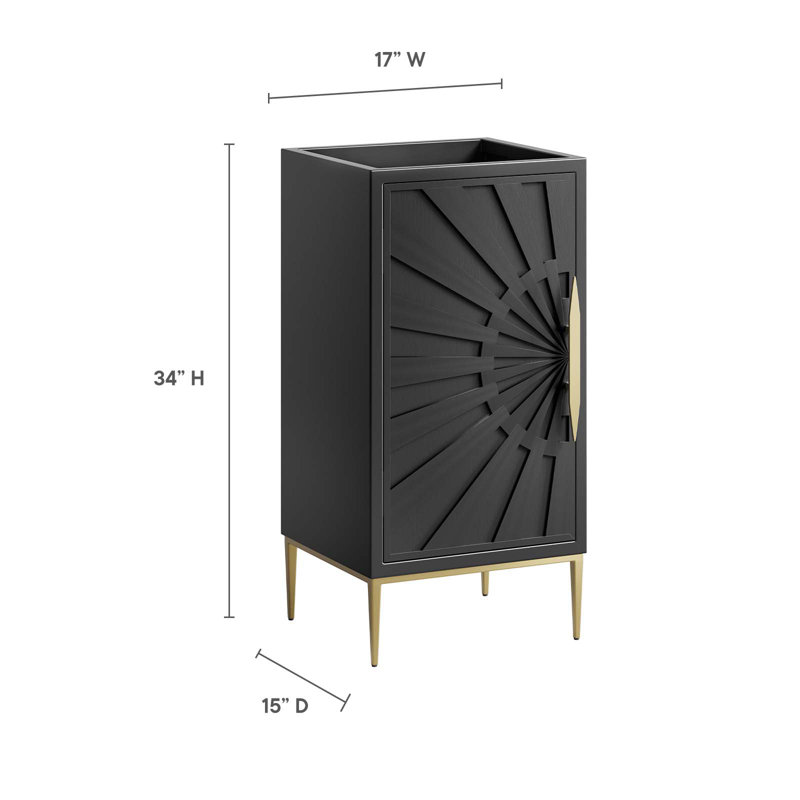 Black Solid Wood and MDF Single Bathroom Vanity Cabinet with Gold Base