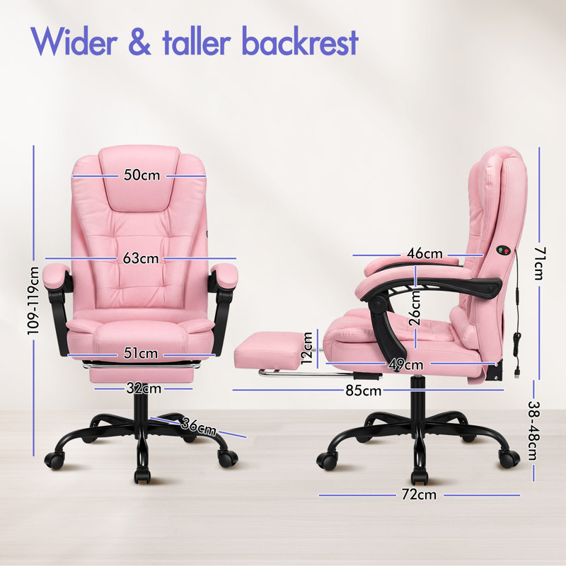 Rebrilliant Executive Chair with Headrest, Faux Leather, Pink