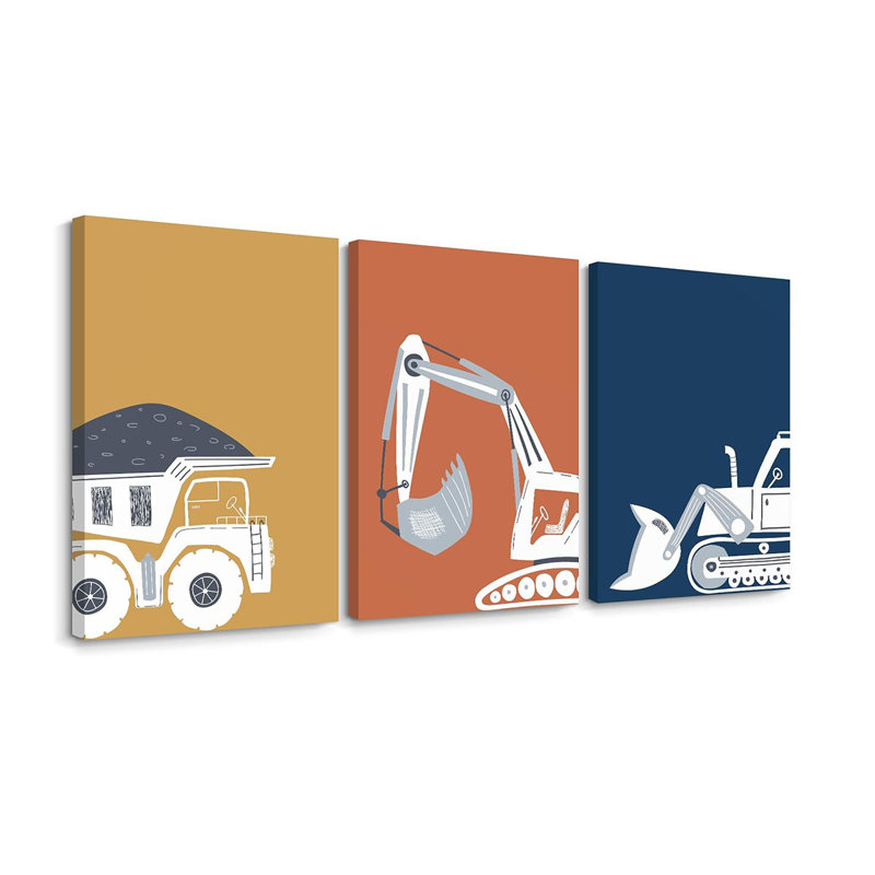 3 Piece Wrapped Canvas Print, Dark Blue