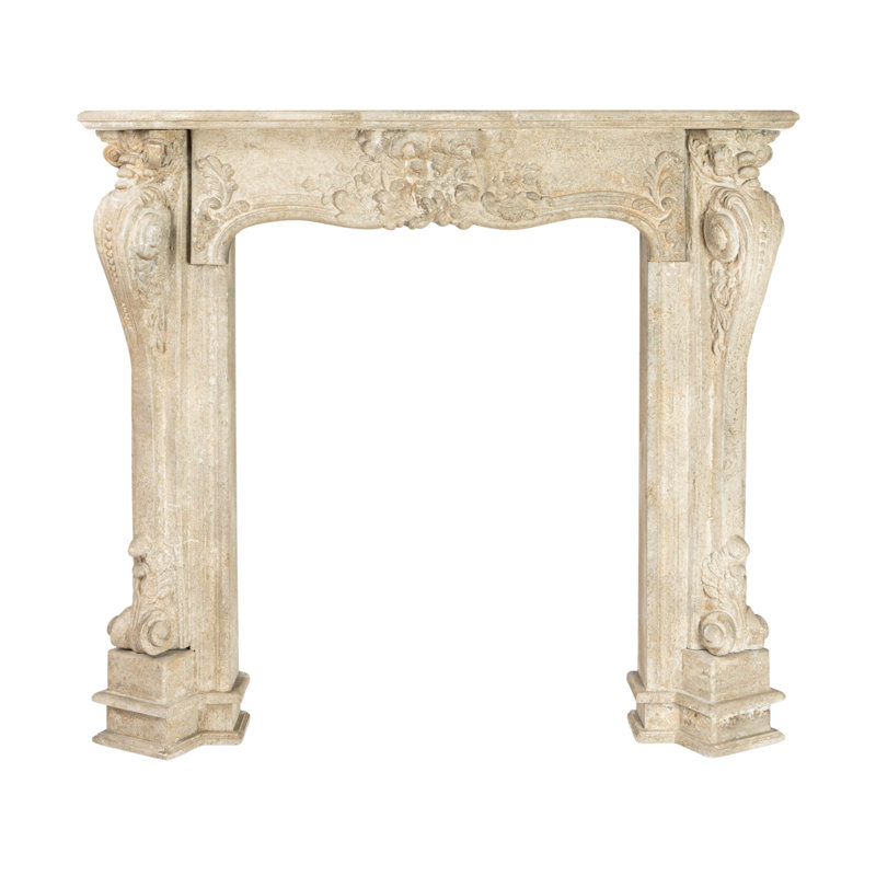 Ornate Decorative Wood Fireplace Mantel Distressed, Off White