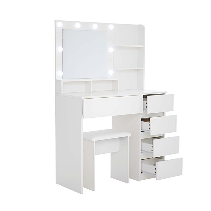 Coiffeuse, ensemble de coiffeuse avec miroir et lumière, beaucoup de rangement pour coiffeuse avec multiprise, 3 modes d'éclairage avec luminosité réglable