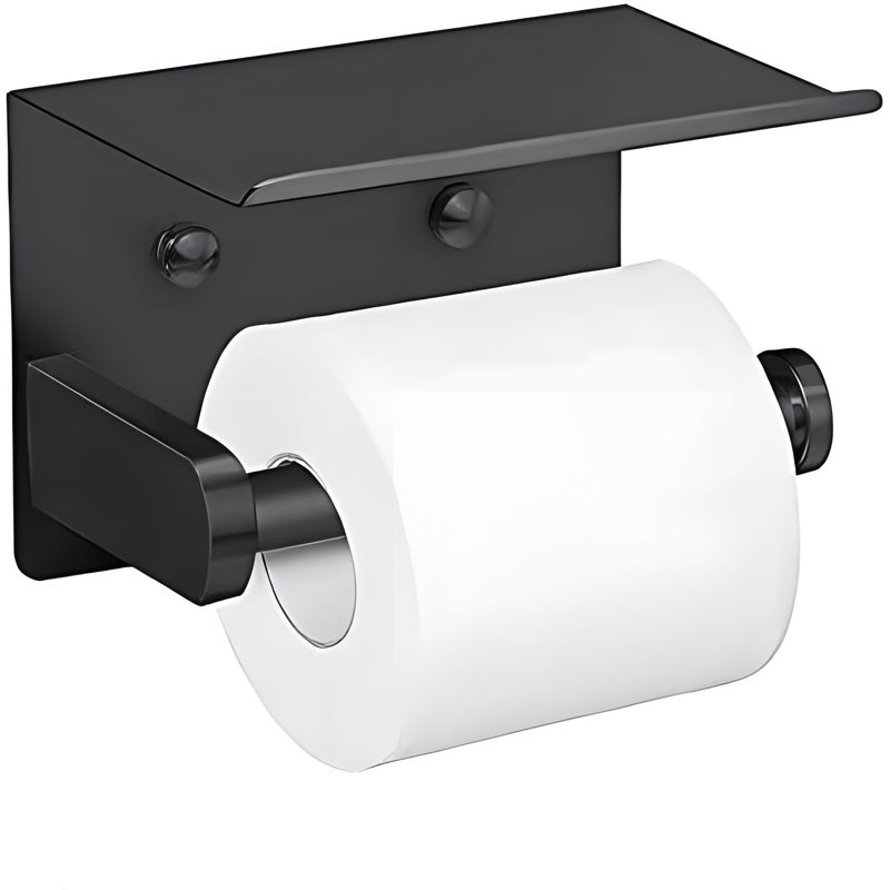 Matte Black Stainless Steel Wall Mounted Toilet Paper Holder with Shelf