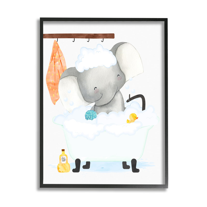 Toile tendue en caoutchouc pour enfants, éléphant, Giclée encadrée noir minuit, H 20 po x l 16 po