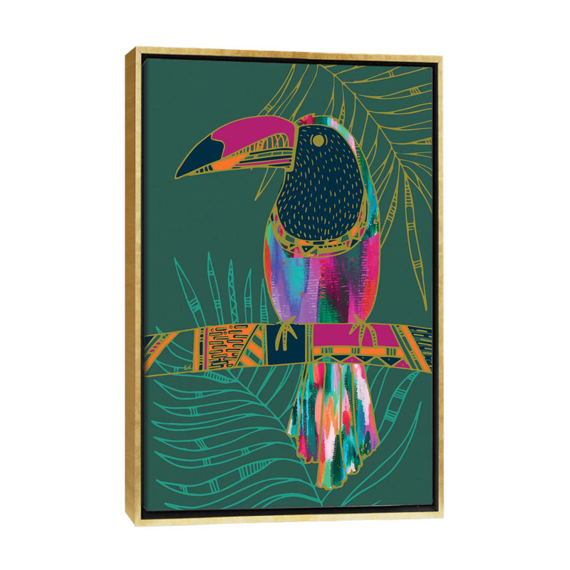 Impression d’art graphique, "Toucan" par EttaVee, Toile encadrée d'or, Pas de tapis, H 26 po x l 18 po x P 1,5 po