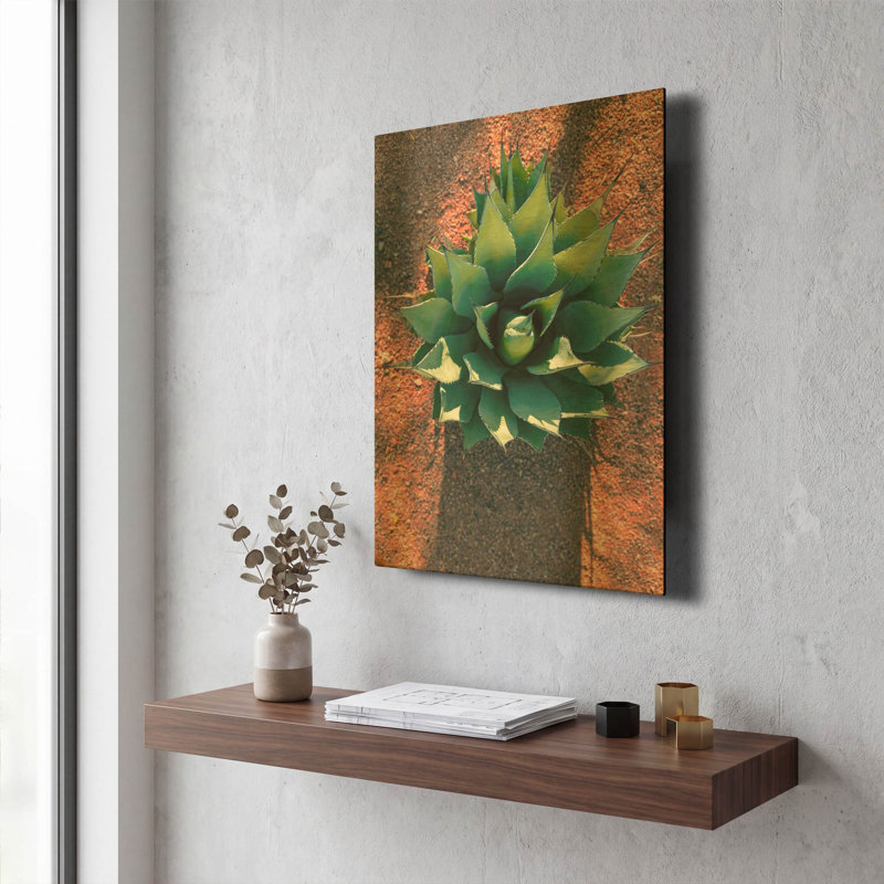 « Utah - Cactus 1 » par AKG, tableau mural en métal doré, 30,5 x 40,5 cm, 12 po x 16 po
