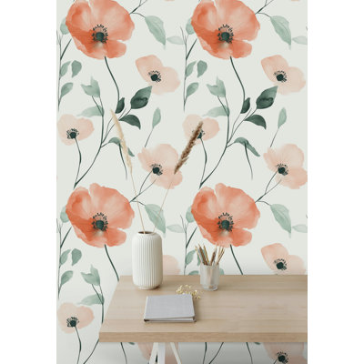 Watercolor Poppy Wallpaper Soft Floral Peel And Stick Decorative Mural