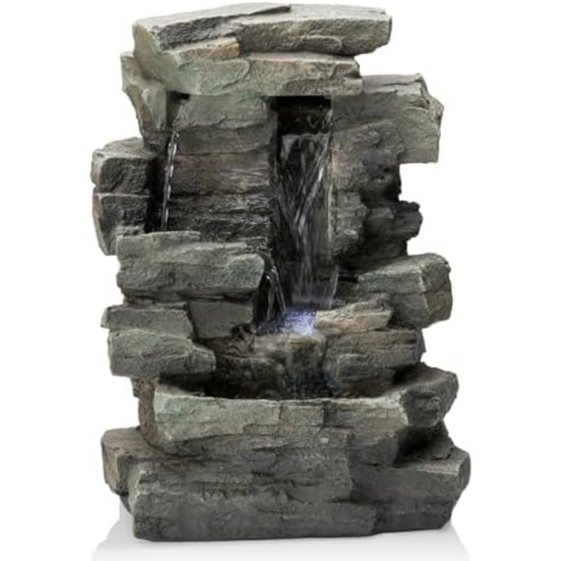 Fontaine en métal rustique avec fleur, cascade pour jardin, patio et pelouse, H 30 po, blanc