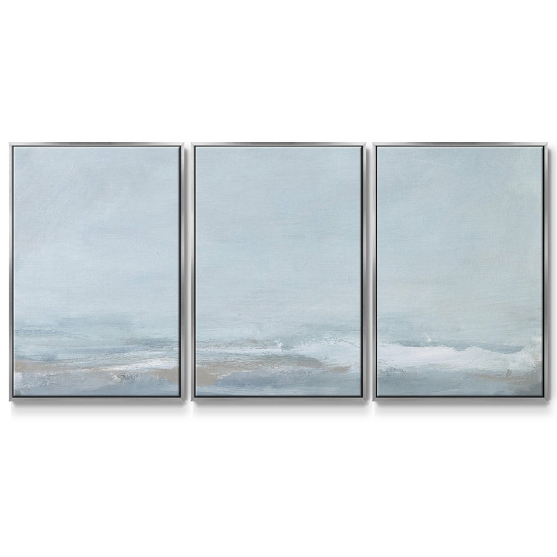 Doux brume de mer II, reproduction sur toile 3 pièces, H 40 po x l 78 po x P 2 po, Argent