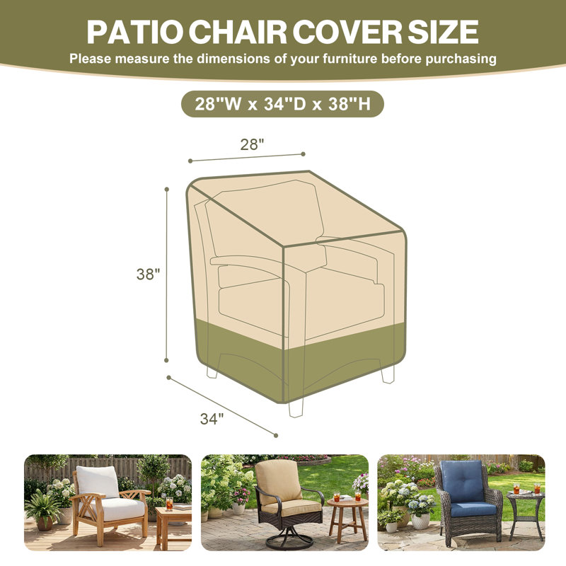 Aoodor Heavy Duty Patio Chair Cover for Deep Seat/ Rocking Chair/ Outdoor Swivel, Beige/Green-28"W x 34"D x 38"H