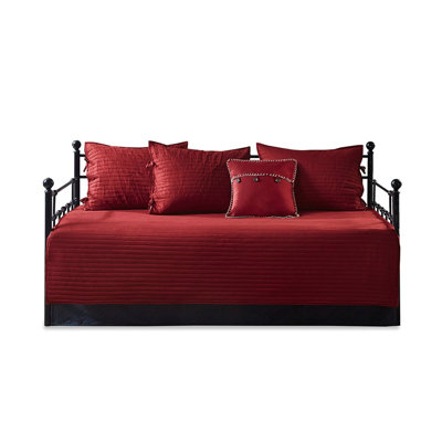 Red Reversible Plaid Daybed Cover - 6 Piece, With Cotton For A Warm And Inviting Bedroom, Fits Twin Mattress, With , Shams, Decorative Pillow, Rustic Bedroom Soft Filling, Includes Decor