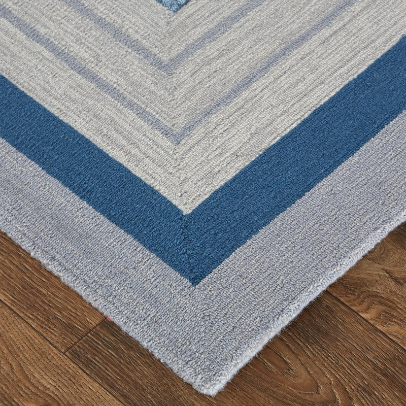 Hithin Handmade Tufted Aegean Blue/Gray/Ivory Area Rug, Rectangle 5' x 8'