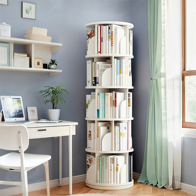 5 Tier Rotating Bookshelf, 360° Display Round Spinning Bookshelf, Space-Saving, Small Space Rotating Bookshelf Tower For Bedroom, Living Room, Home, Office