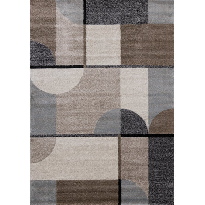 8' X 11' Cream Gray And Brown Geometric Area Rug