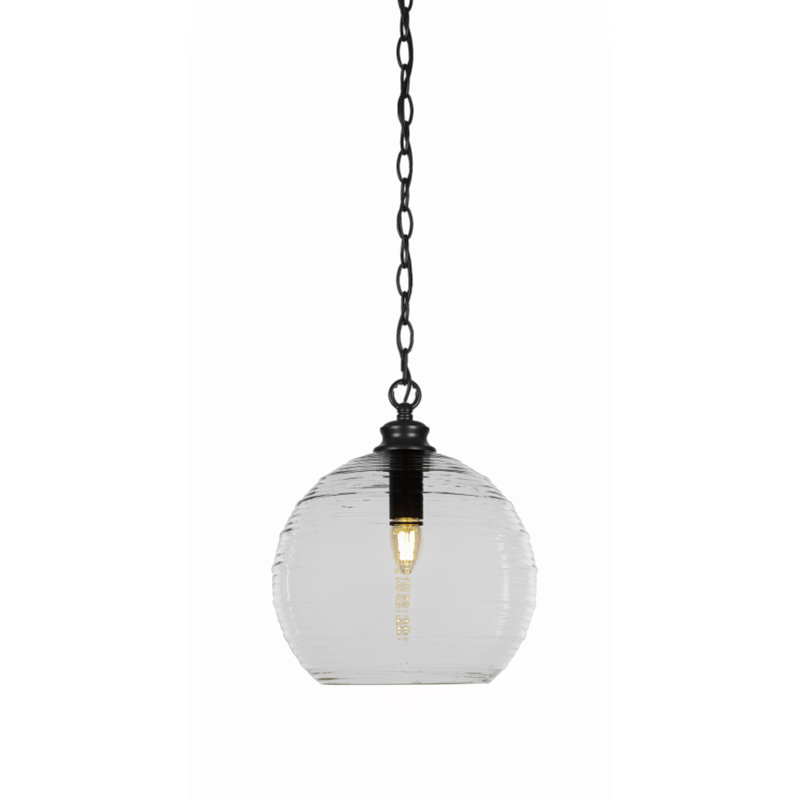 Luminaire suspendu à 1 lumière Malena, Noir, Transparent granuleux, H 89 po x l 12 po x P 12 po