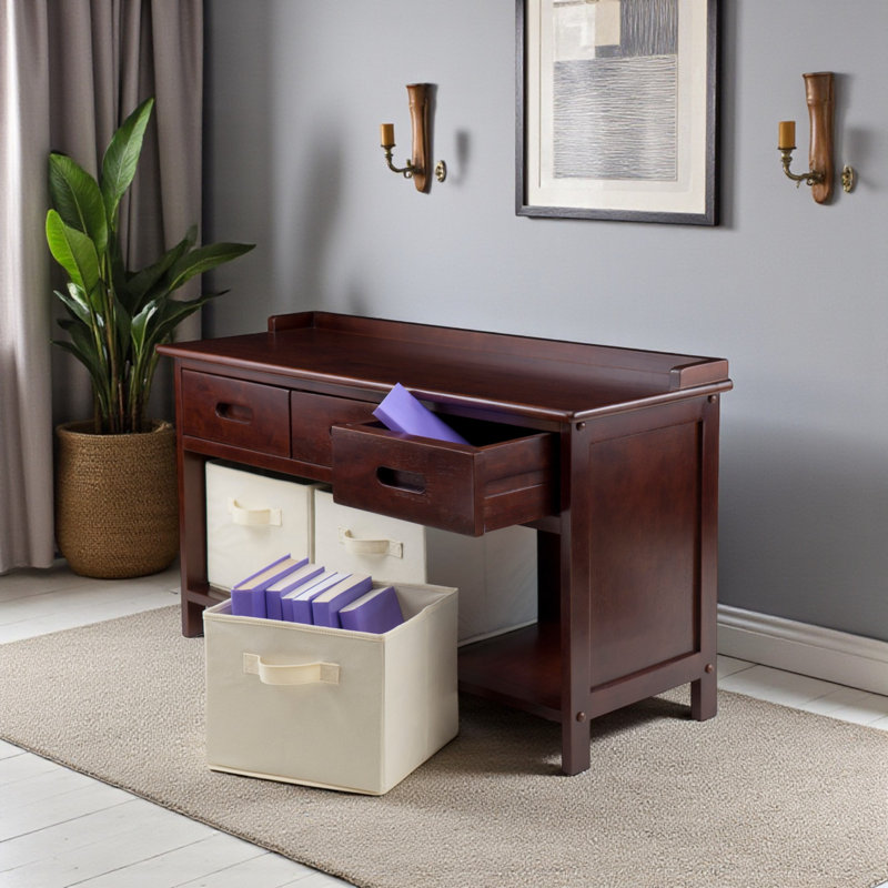 Banc de rangement 4 pièces avec 3 paniers pliables et 3 tiroirs Signe, H 21,55 po x l 37,98 po x P 14,03 po Signe, Beige