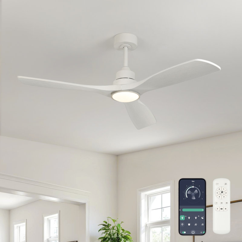 Karlena 52'' Modern Farmhouse Dimmable Ceiling Fan with LED Lights and Remote Control 3 Colors 6 Speeds Reversible Noiseless DC Motor
