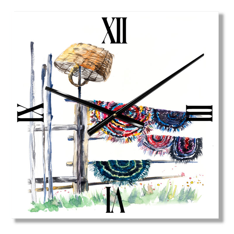 Horloge murale tapis russes sur corde à linge, Très grand