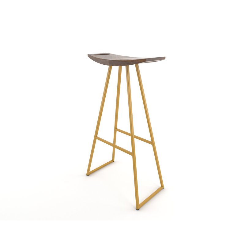 Robert Counter Stool with Metal Frame, Walnut, Bar Stool (30" Seat Height), Mustard