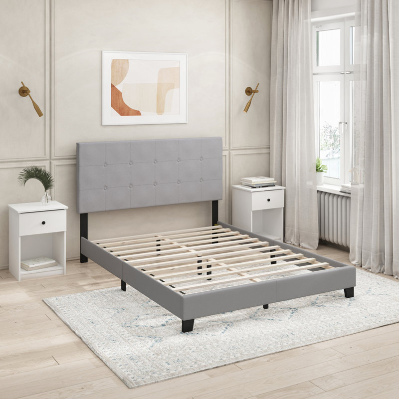 Lit plateforme tapissier Anding, Glacier, Grand