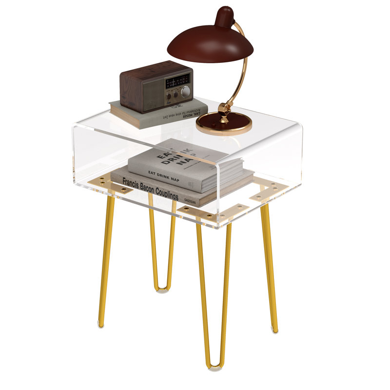 Clear Acrylic Nightstand with Tripod Metal Legs