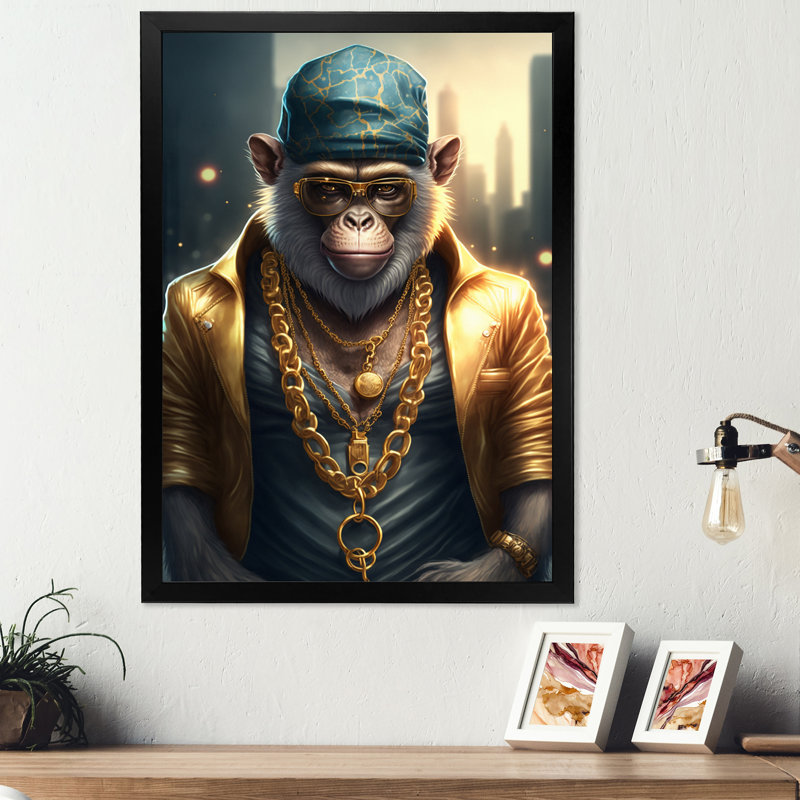 Monkey Gangster in NYC I - Impression sur toile, Impression noire sur toile encadrée, H 32 po x l 24 po x P 1 po
