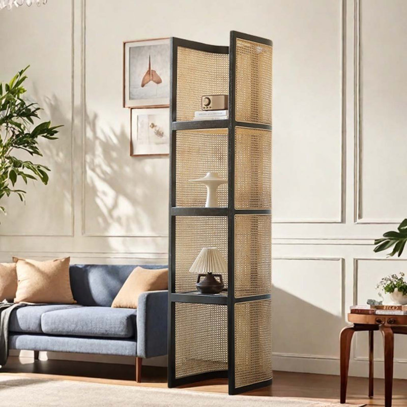 Rattan Solid Wood High Bookcase