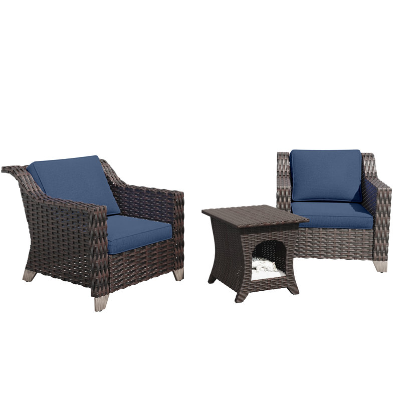 Jaymae 2 - Person Patio Conversation Set with Cushions, Navy