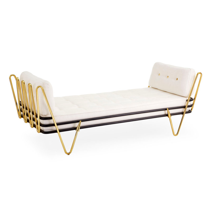 Maxime Polished Brass Daybed with Palermo Dove Upholstery