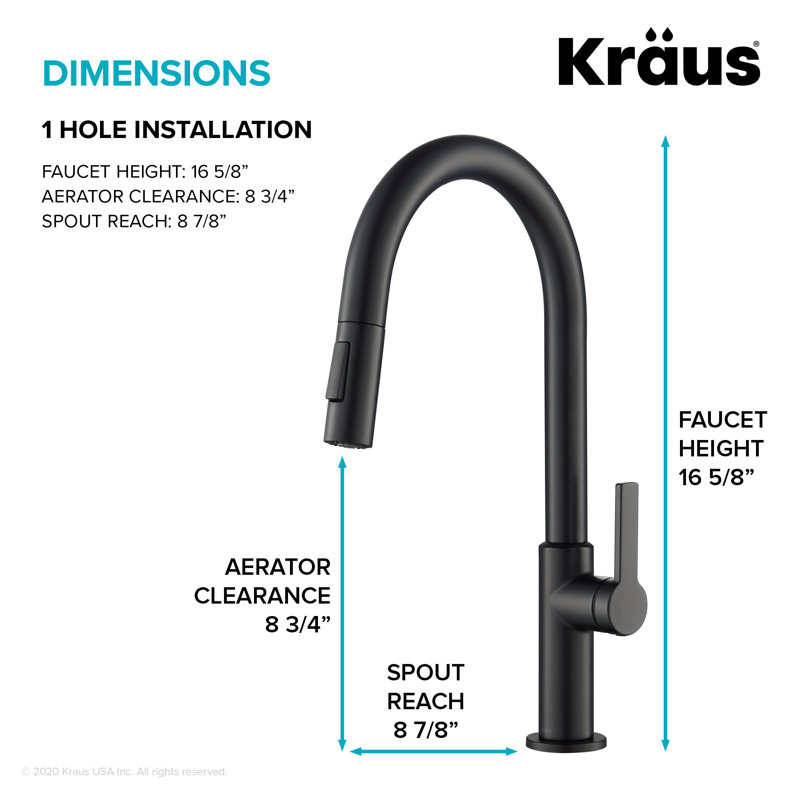 Robinet de cuisine à poignée simple KRAUS Oletto, Noir mat