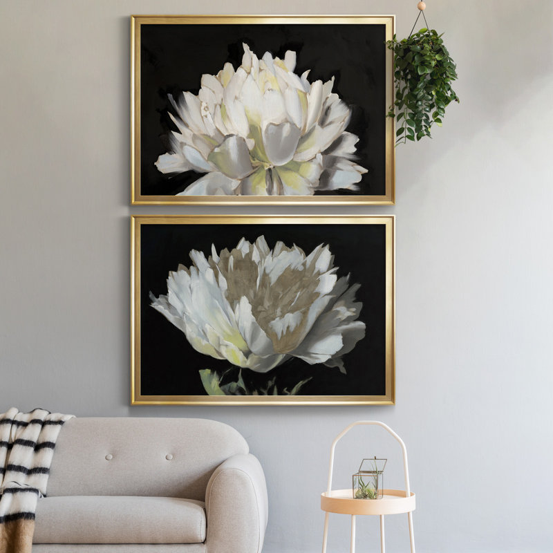 ALL AFLUTTER - ensemble de 2 reproductions, H 26,5 po x l 36,5 po x P 1,5 po, Toile encadrée dorée, Pas de tapis