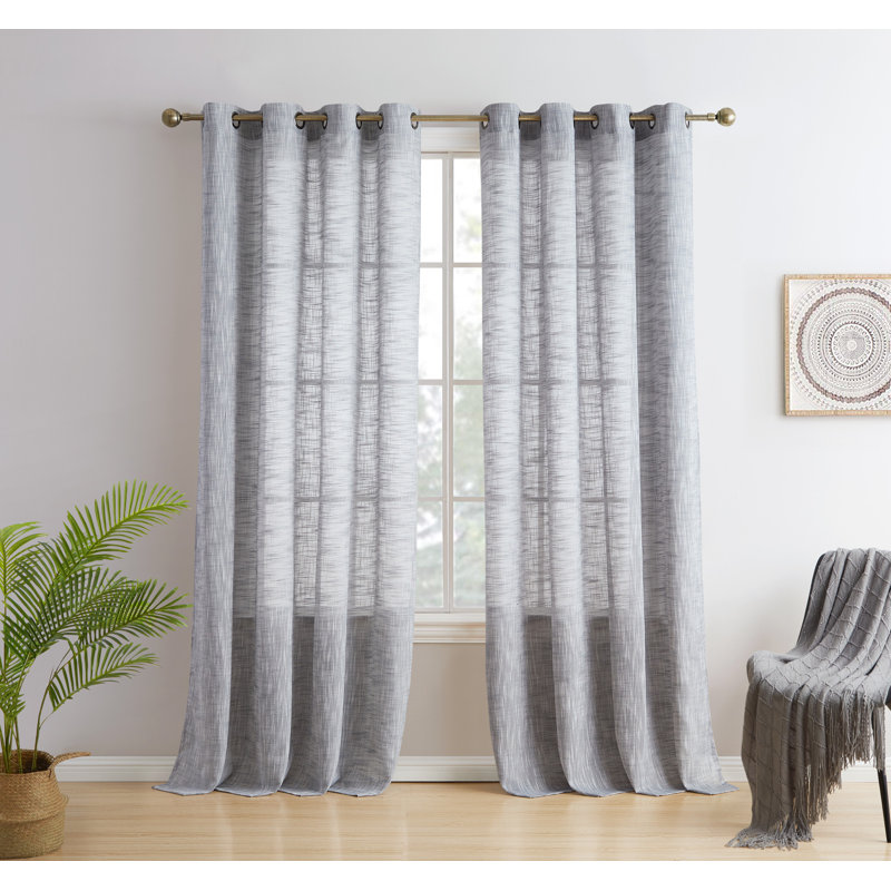 Hallmark Solid Semi-Sheer Faux Linen Polyester Grommet Curtain Panels, 54" W x 63" L, Charcoal Gray