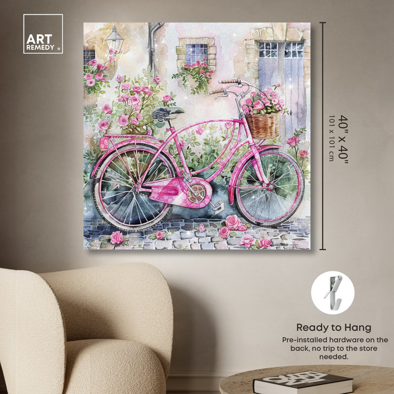 «Glam Bike Chic Farmhouse» par Art Remedy, H 40 po x l 40 po, Toile tendue