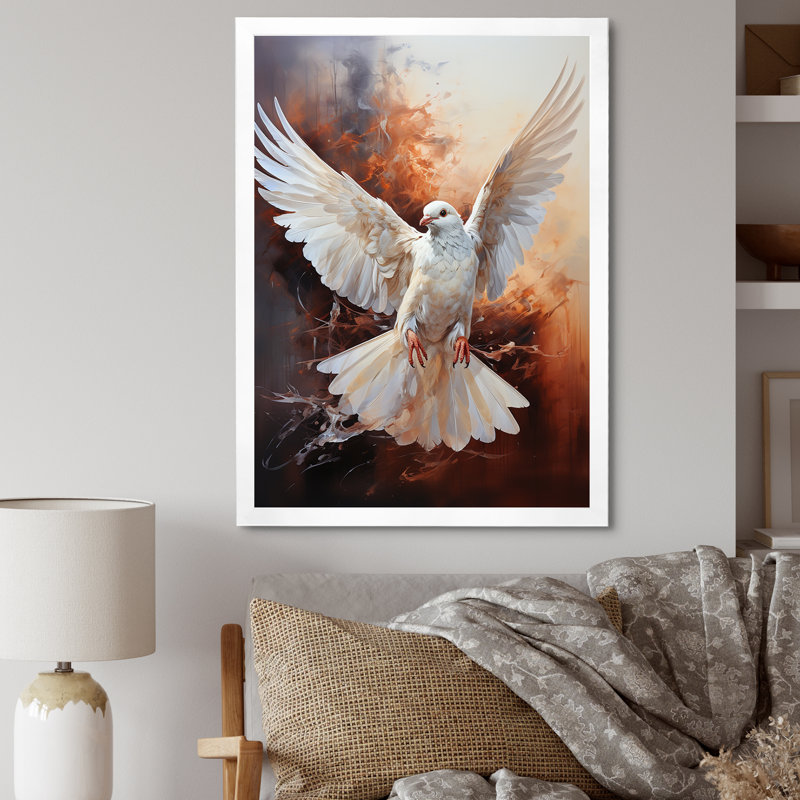 Colombe de la sérénité sur toile, H 32 po x l 24 po x P 1 po, Cadre simple blanc