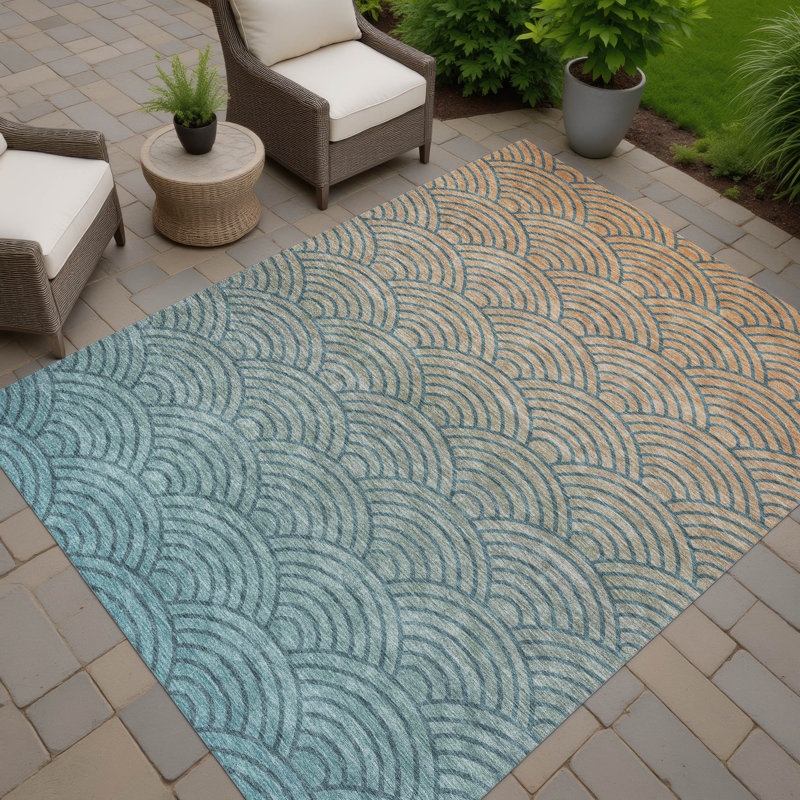 Machine Washable Indoor/Outdoor Kugler ACN2414 Geometric Rug, Rectangle 10' x 14'